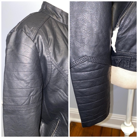 Vegan Leather Rocker Bomber Jacket - Picture 7 of 8